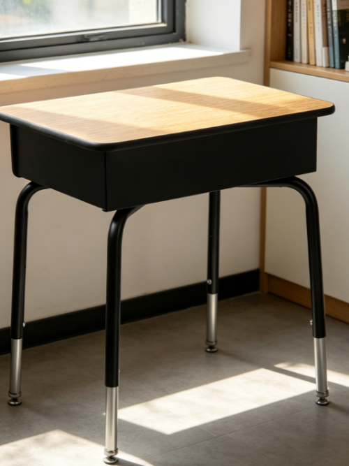 Height Adjustable Open Front Kids Desk with Metal Book Box, Natural/Black